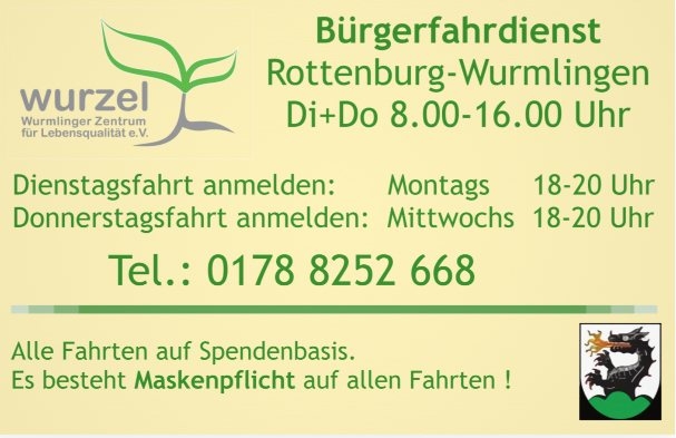 Bürgerfahrdienst Rottenburg-Wurmlingen  zu Ihren Diensten – Rufen Sie an !